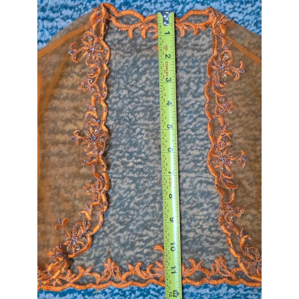 Kids Orange Beaded Embroidered Sheer Bolero Shrug Party Occasion Cover Up‎ (V)